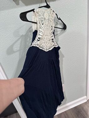 Navy & Cream Crochet-Back Sundress